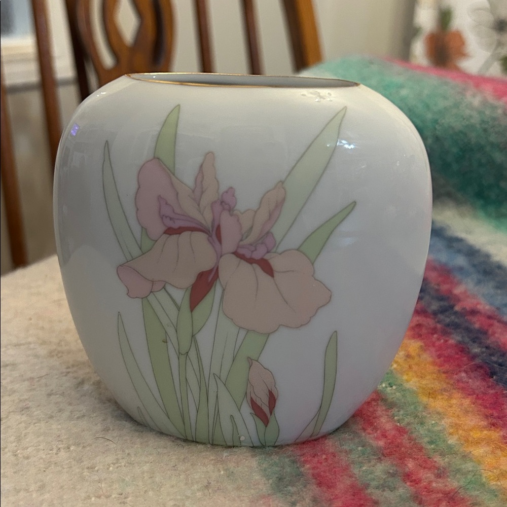 Floral Ceramic Vase with Pink and Green Accents